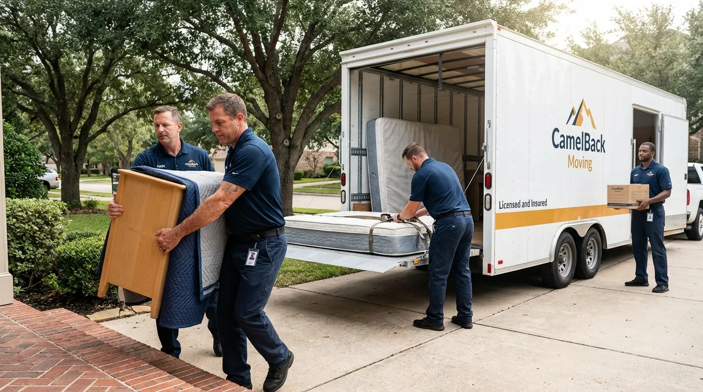 Crew loading residential truck for cross-state move from Licking, MO